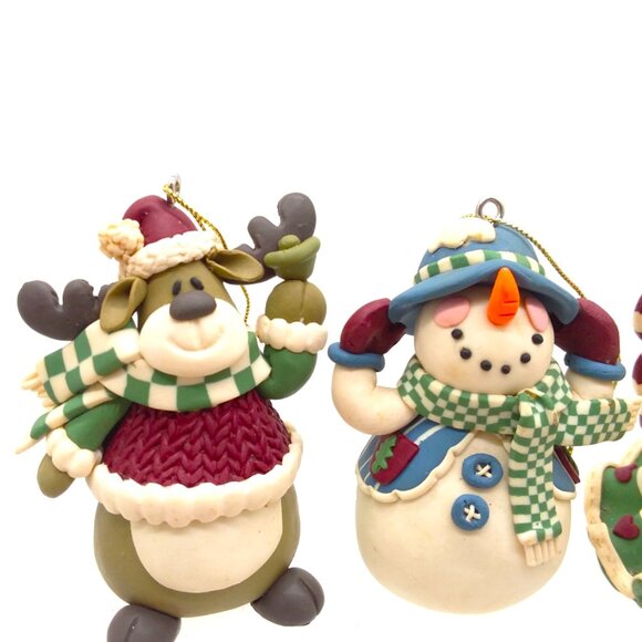 8 Christmas Ornaments Handcrafted Clay Angel Penguin Moose Snowman Holiday Decor - Picture 2 of 7
